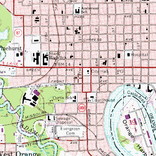 Topographic Map of Orange Police Department, TX