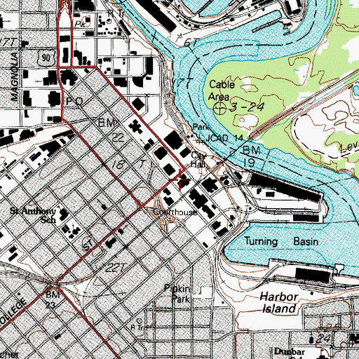Topographic Map of Beaumont Police Department, TX