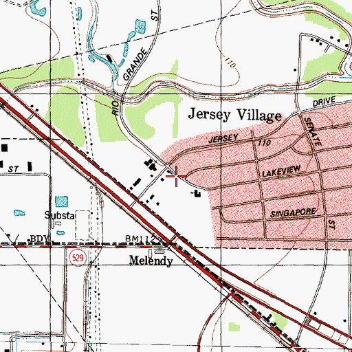 Topographic Map of Jersey Village Police Department, TX