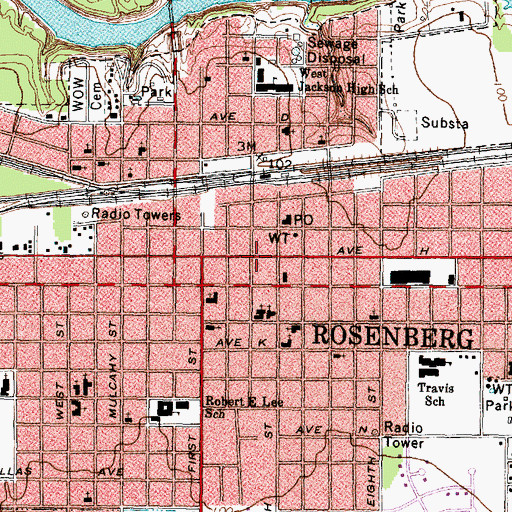 Topographic Map of Rosenberg Police Department, TX
