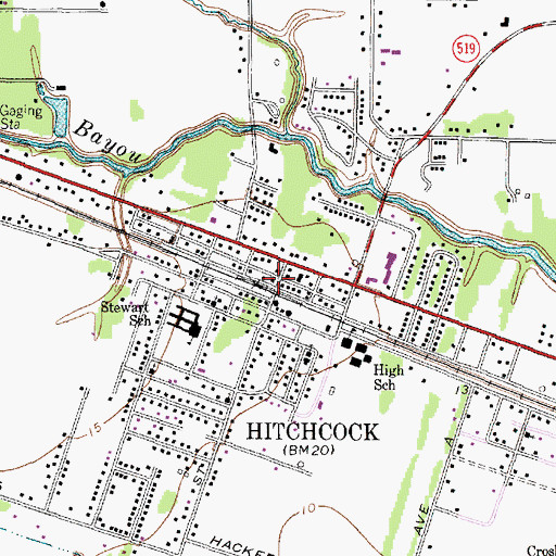 Topographic Map of Hitchcock City Police Department, TX