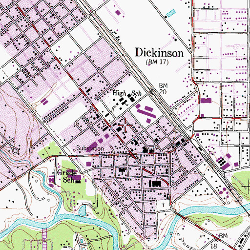 Topographic Map of Dickinson Police Department, TX