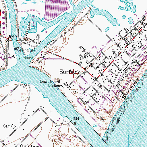 Topographic Map of Surfside Village Police Department, TX