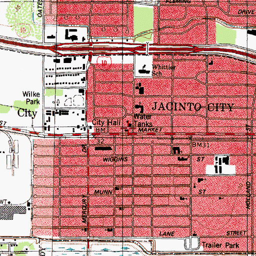 Topographic Map of Jacinto City Police Department, TX