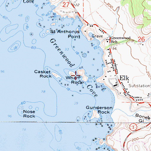 Topographic Map of Wharf Rock, CA