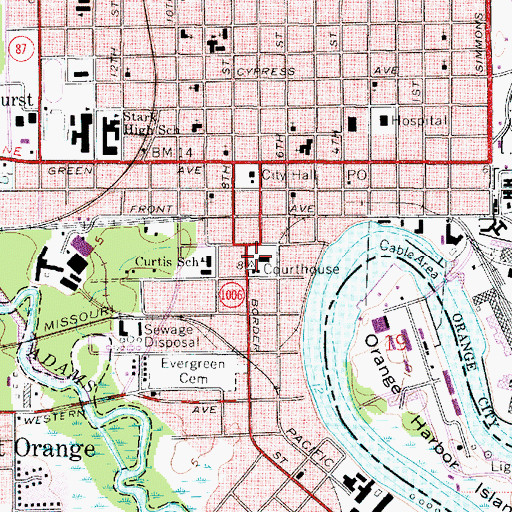 Topographic Map of Orange County Courts - Criminal Clerk, TX
