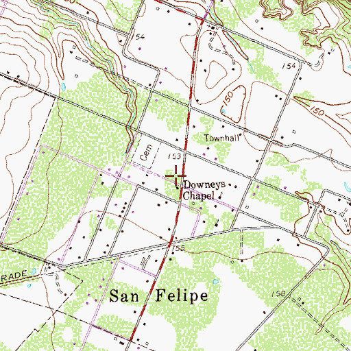 Topographic Map of San Felipe Police Department, TX