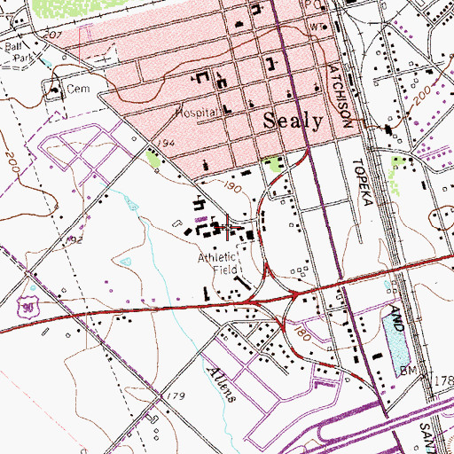 Topographic Map of Sealy Police Department (historical), TX
