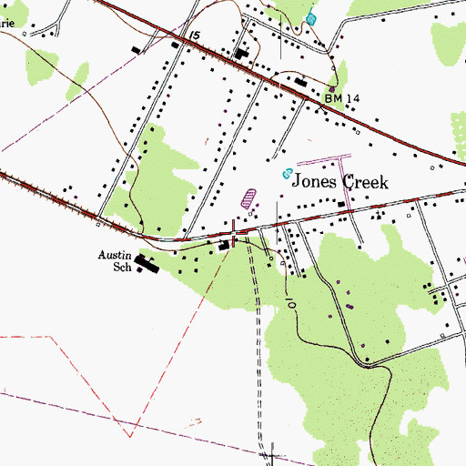Topographic Map of Jones Creek Police Department, TX