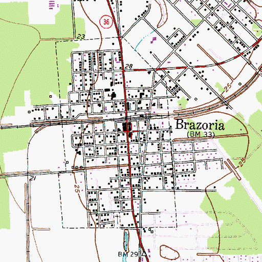 Topographic Map of Brazoria Police Department, TX