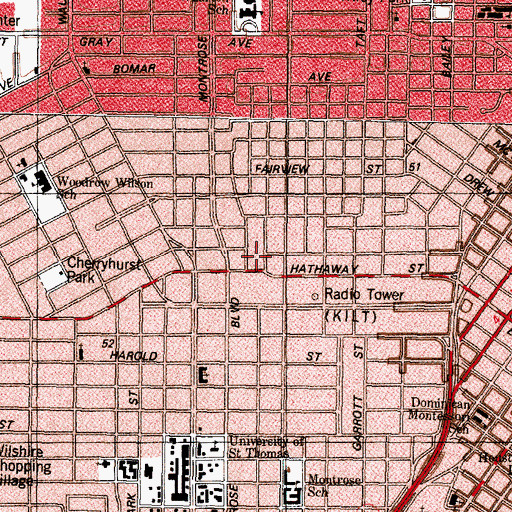 Topographic Map of Houston Police Department Near Town Montrose, TX