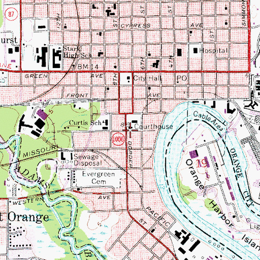 Topographic Map of Orange County Sheriff's Office - Main, TX