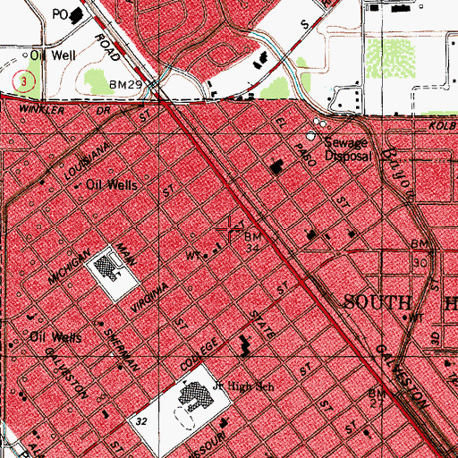 Topographic Map of South Houston Police Department, TX