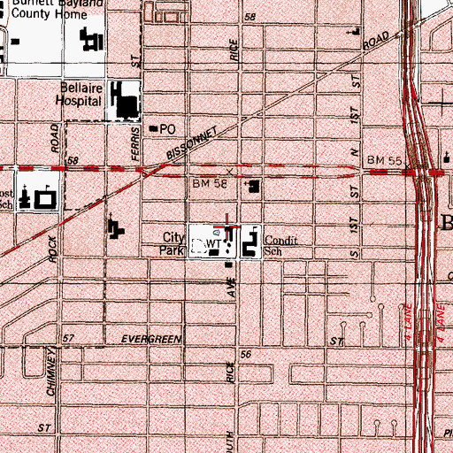 Topographic Map of Bellaire City Civic Center, TX