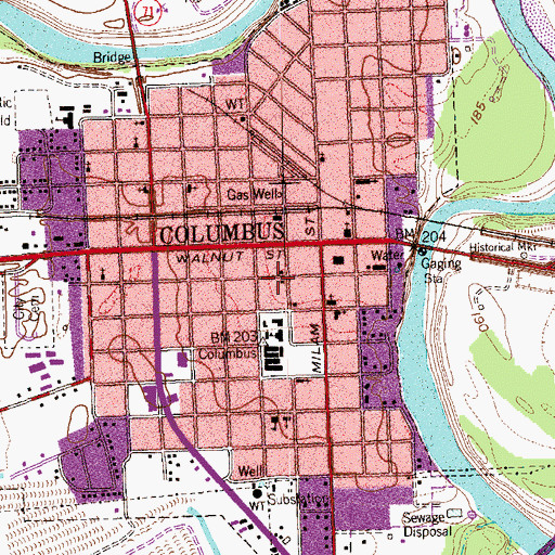Topographic Map of Columbus Police Department, TX