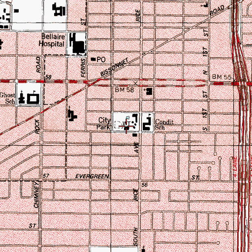Topographic Map of Bellaire Municipal Court Clerk's Office, TX