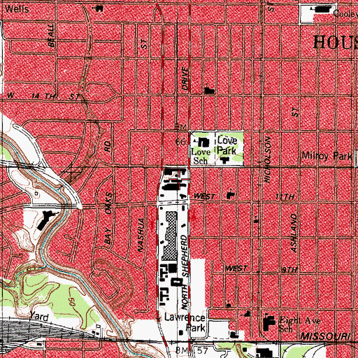 Topographic Map of Houston Police Department - Heights, TX