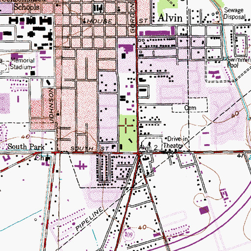 Topographic Map of Alvin Police Department, TX