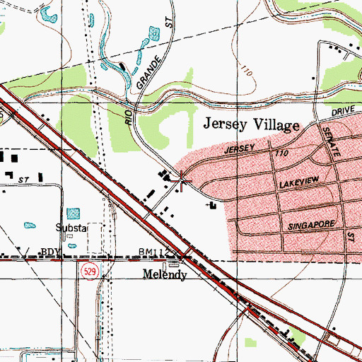 Topographic Map of Jersey Village Police Chief's Office, TX