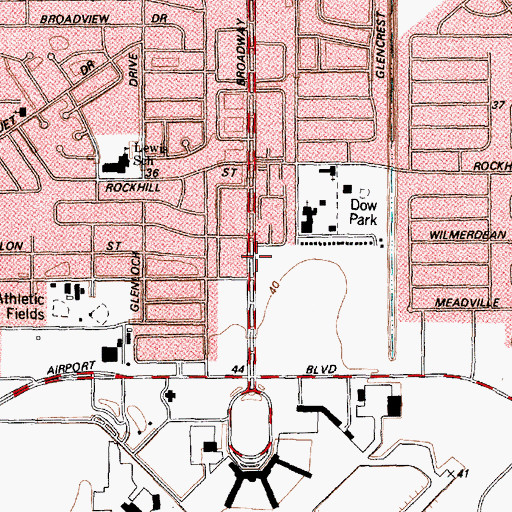 Topographic Map of Houston Police Department - Broadway Square, TX