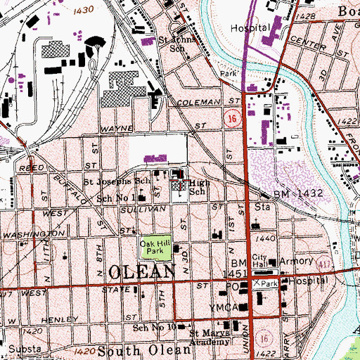 Topographic Map of Olean Senior High School, NY