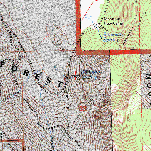 Topographic Map of Whipple Springs, CA