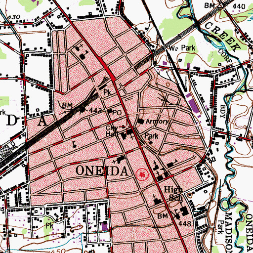 Topographic Map of Oneida City Hall, NY