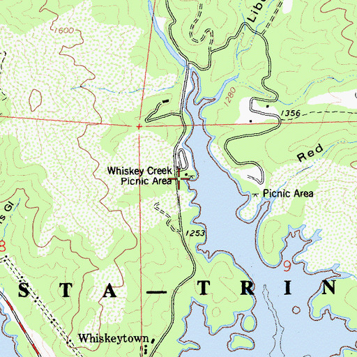 Topographic Map of Whiskey Creek Picnic Area, CA