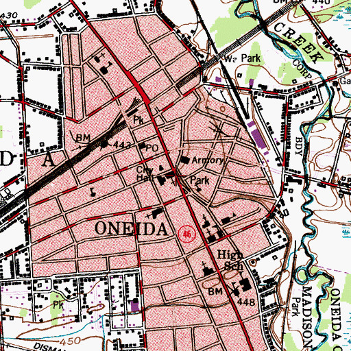 Topographic Map of Oneida Baptist Church, NY