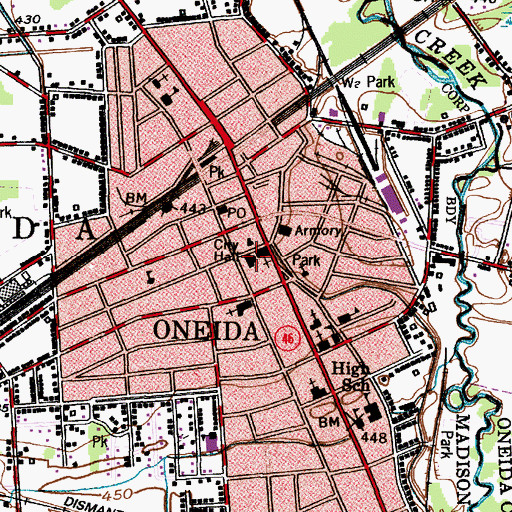 Topographic Map of Oneida City Hospital, NY