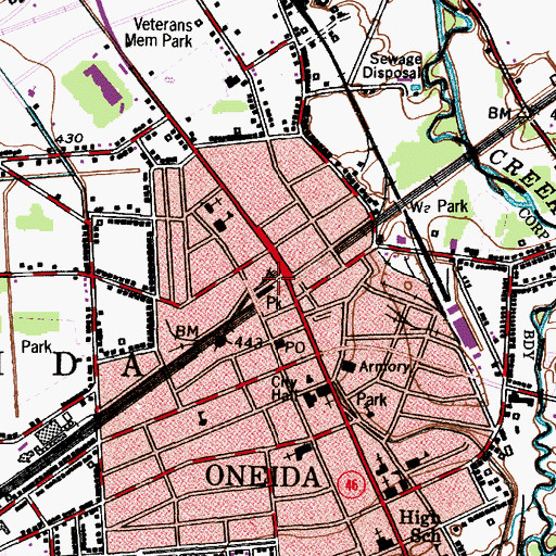 Topographic Map of Oneida Fire Department, NY