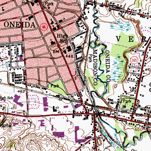Topographic Map of Old Ladies Home of Madison County, NY