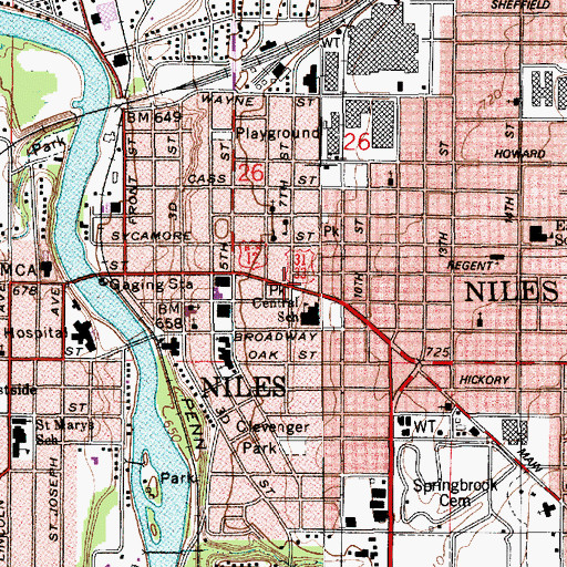 Topographic Map of Niles Community Library, MI