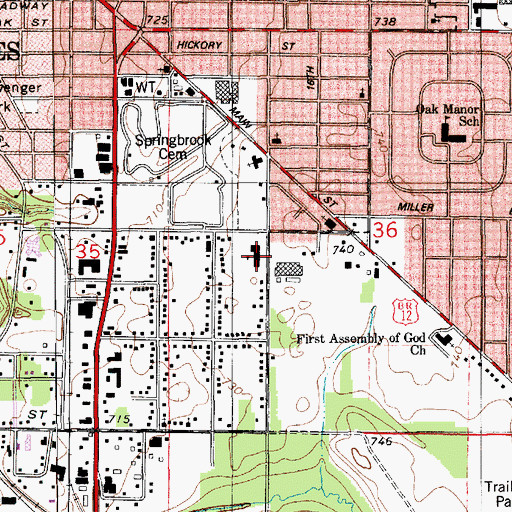 Topographic Map of Southside School, MI