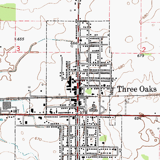 Topographic Map of Three Oaks United Methodist Church, MI