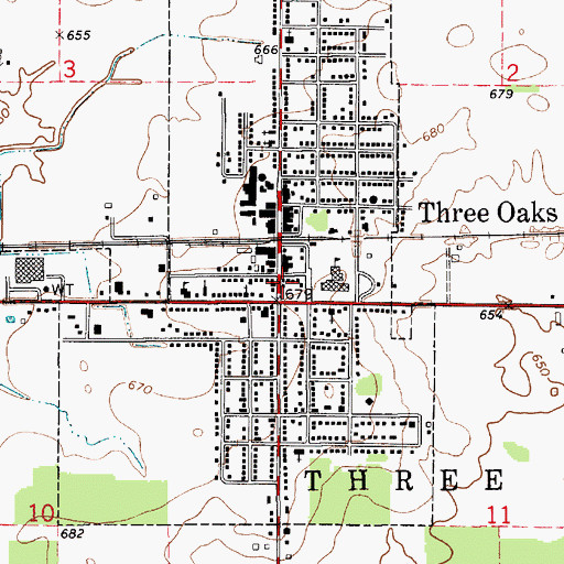 Topographic Map of Three Oaks Township Hall, MI