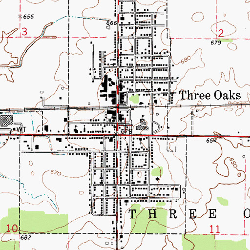 Topographic Map of Three Oaks Fire Department, MI