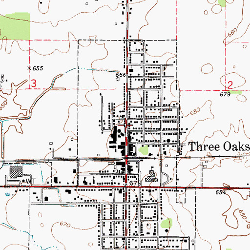 Topographic Map of Three Oaks Post Office, MI
