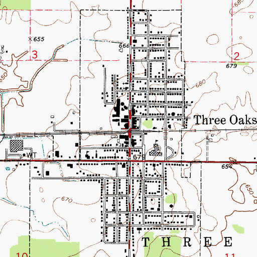 Topographic Map of Three Oaks Township Library and Museum, MI