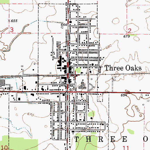 Topographic Map of Three Oaks Station, MI