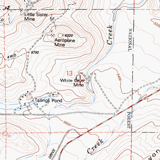 Topographic Map of White Caps Mine, CA