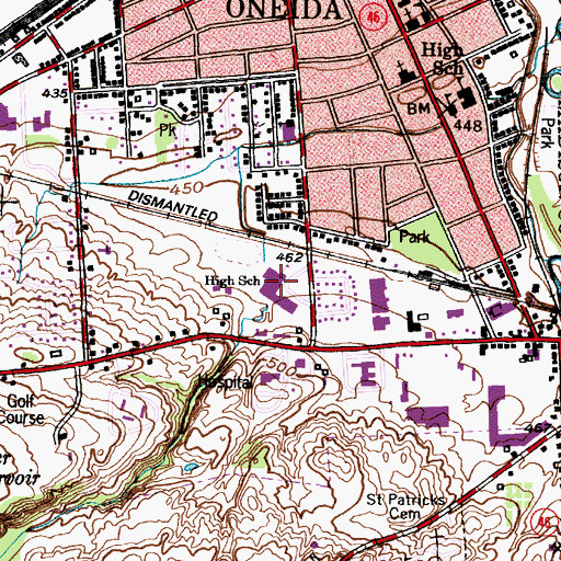 Topographic Map of Oneida High School, NY
