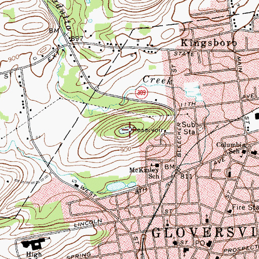 Topographic Map of Ayres Hill Storage Reservoir, NY