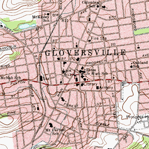 Topographic Map of Gloversville City Hall, NY