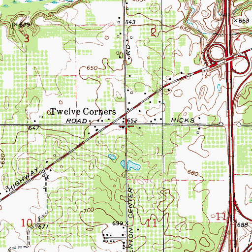 Topographic Map of Twelve Corners Post Office (historical), MI