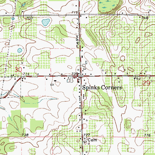 Topographic Map of Spinks Corners Post Office (historical), MI