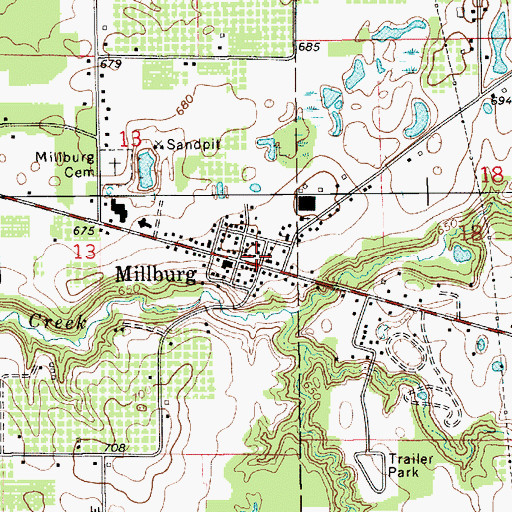 Topographic Map of Millburg Post Office (historical), MI
