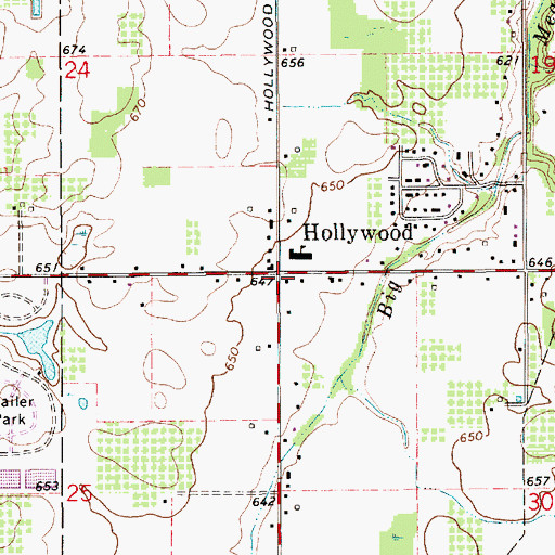 Topographic Map of Hollywood Post Office (historical), MI
