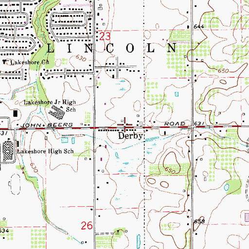 Topographic Map of Derby Post Office (historical), MI