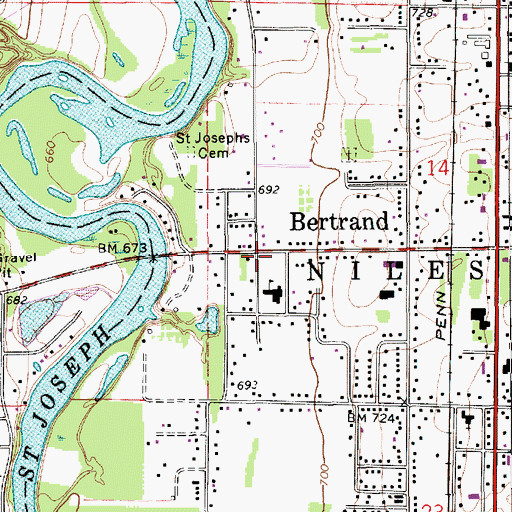 Topographic Map of Bertrand Post Office (historical), MI